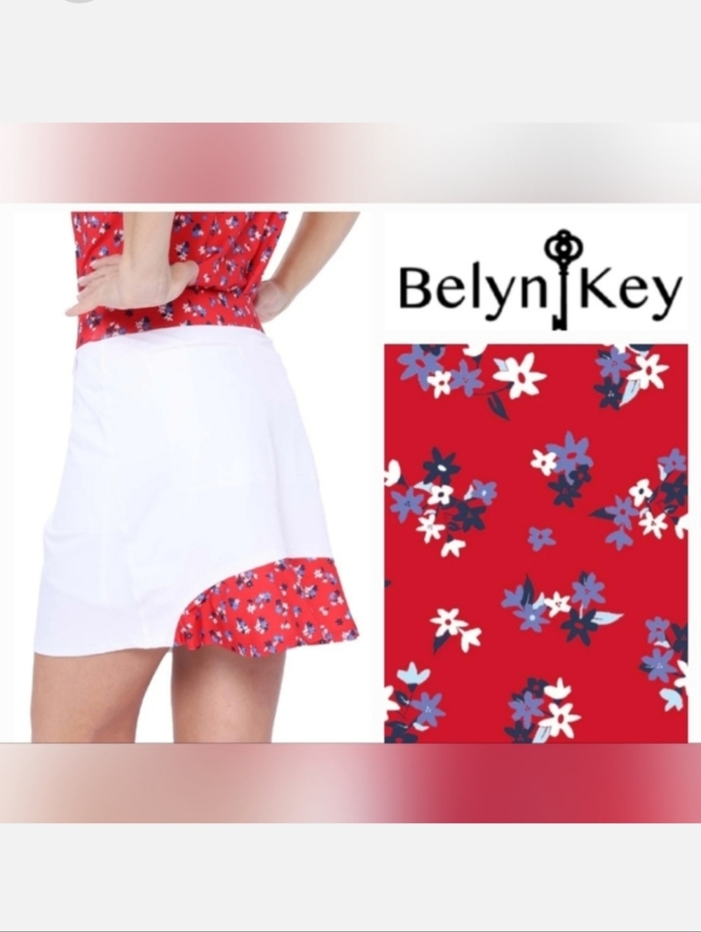 Belyn Key White Ruffle Skort Floral American Beauty Print Sz S